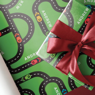 Hoja De Papel De Regalo Race Track Boys Birthday Green