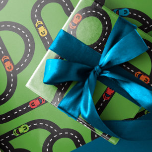 Hoja De Papel De Regalo Race Track Boys Birthday Green