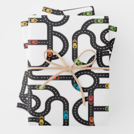 Hoja De Papel De Regalo Race Track Boys Birthday White