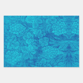 Hoja De Papel De Regalo Racimos de Uvas Elegantes Estilo Damask Azul Verde