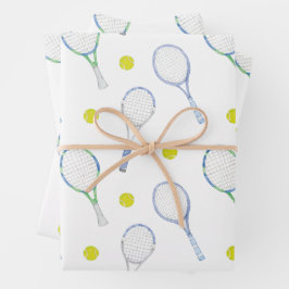 Hoja De Papel De Regalo Racquets de tenis azul acuarela