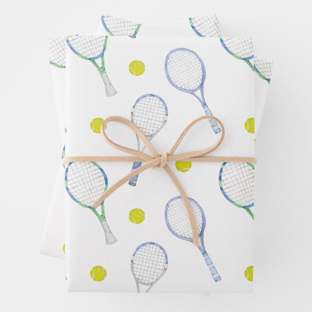 Hoja De Papel De Regalo Racquets de tenis azul acuarela (In situ)