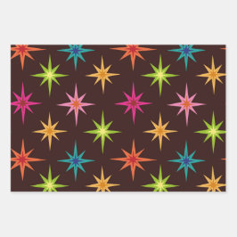 Hoja De Papel De Regalo Ráfagas de estrellas atómicas funky y coloridas de