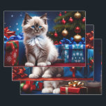 Hoja De Papel De Regalo Ragdoll Kitten Christmas Present<br><div class="desc">Gatito de ragdoll con arco azul Ai Generated Art de minx267</div>