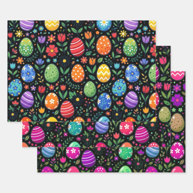 Hoja De Papel De Regalo Rainbow Easter Eggs and Flowers (Set)