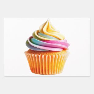 Hoja De Papel De Regalo Rainbow Swirl Cupcake with Colorful Wrapper