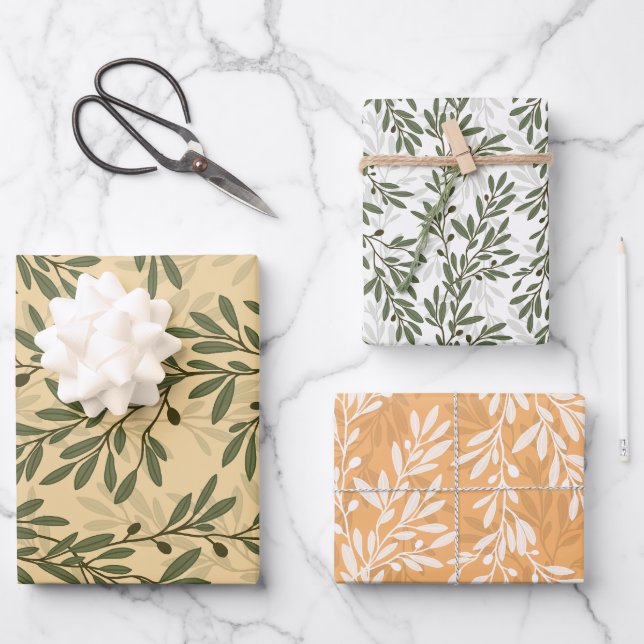 Hoja De Papel De Regalo Rama de árbol de oliva verde (Anverso)