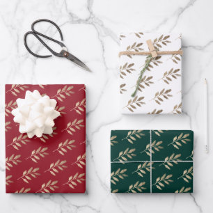 Hoja De Papel De Regalo Rama dorada elegante Navidad roja y verde