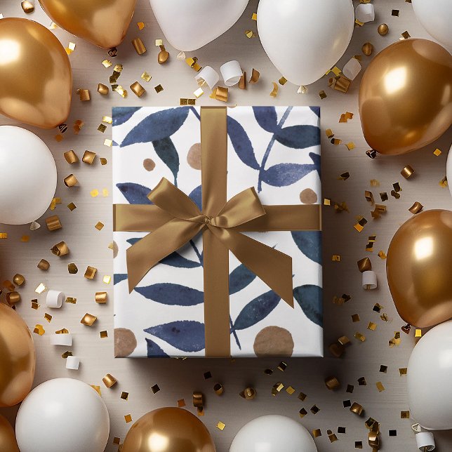 Hoja De Papel De Regalo Ramas acuáticas y bayas - índigo y beige (Subido por el creador)