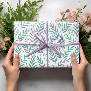 Hoja De Papel De Regalo Ramas de acuarela pastel púrpura y verde