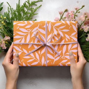 Hoja De Papel De Regalo Ramas de bonito - naranja y rosa