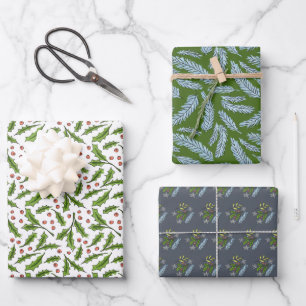 Hoja De Papel De Regalo Ramas de invierno esbozadas Holly y Spruce