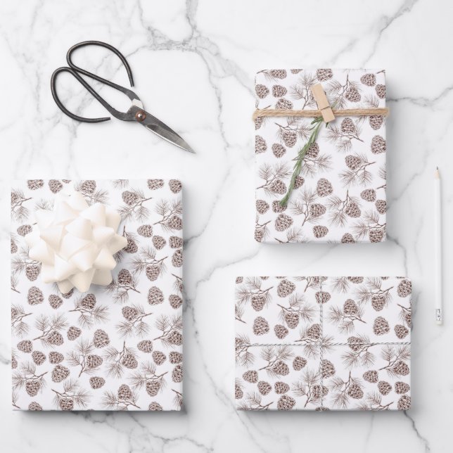 Hoja De Papel De Regalo Ramas de Pino Piña Rústico (Anverso)
