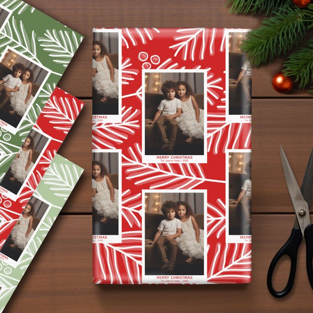 Hoja De Papel De Regalo Ramas verdes caligrafía de cerezos Fotografía de t (Photo Wrapping Paper - Holiday and Christmas Theme)