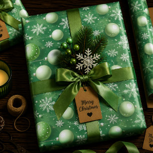 Hoja De Papel De Regalo Ramas verdes y copos de nieve