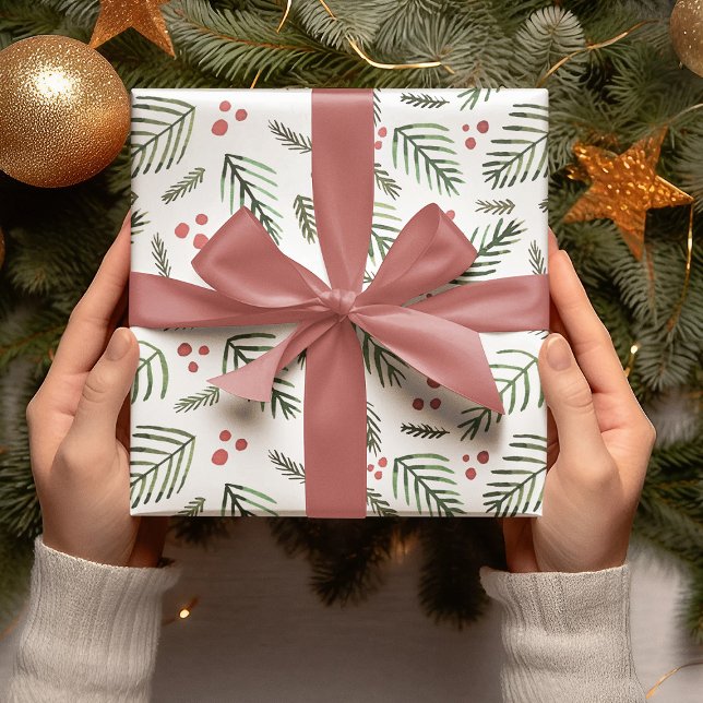 Hoja De Papel De Regalo Ramas y bayas de árboles navideños - cosecha (Subido por el creador)