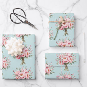 Hoja De Papel De Regalo Ramo de flores de peonía rosa bonito patrón