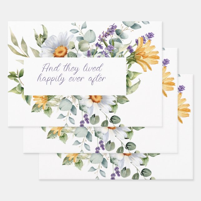 Hoja De Papel De Regalo Ramo de flores silvestres acuarela flores marco  (Set)