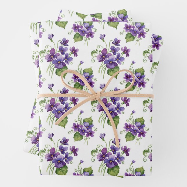 Hoja De Papel De Regalo Ramo de flores violetas acuarela (In situ)