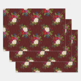 Hoja De Papel De Regalo ramo de ramo de vacaciones florales envoltura rojo