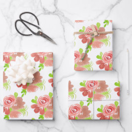 Hoja De Papel De Regalo Ramo Floral Acuarela Pintado a Mano