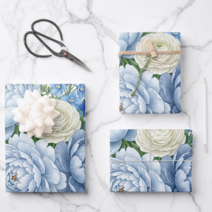 Hoja De Papel De Regalo Ramo floral de peonía azul elegante diseño acuarel
