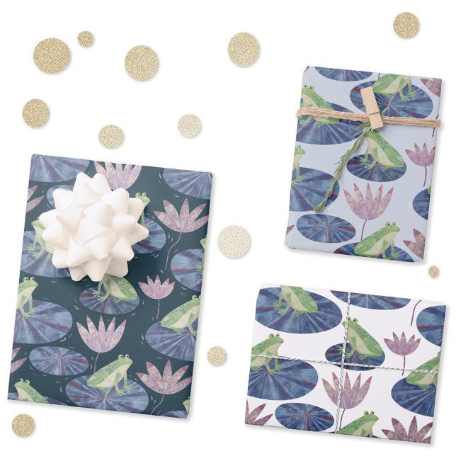 Hoja De Papel De Regalo Rana en un estanque de Lily (Frogs on lily leaves patterned gift wrap paper)