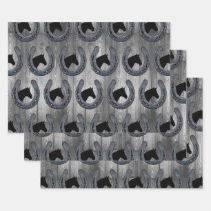 Hoja De Papel De Regalo Rancho de Caballo Occidental Horseshoe & Gray Wood