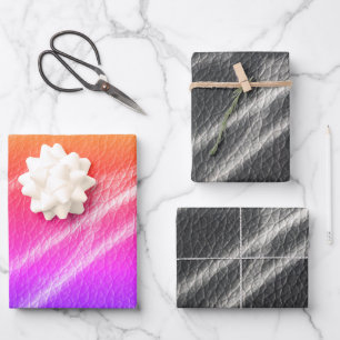 Hoja De Papel De Regalo Rasgos de líneas modernas negritas de naranja rosa