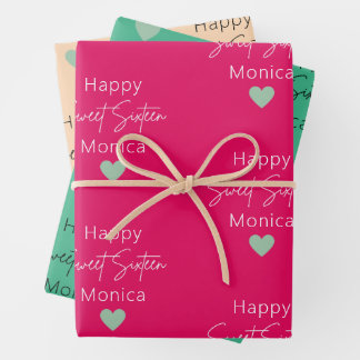 Hoja De Papel De Regalo Raspberry, menta, dulce 16 cumpleaños personalizad