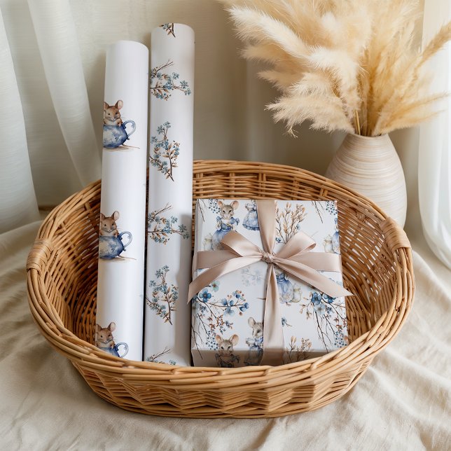 Hoja De Papel De Regalo Ratones de té floral azul pastel (Subido por el creador)