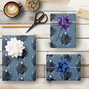 Hoja De Papel De Regalo Raven Moon Phases Stars Blue