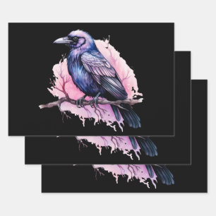 Hoja De Papel De Regalo Raven negro en un Ilustracion de sucursal