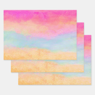 Hoja De Papel De Regalo Rayas abstractas de arcoiris amarillo rosa azul