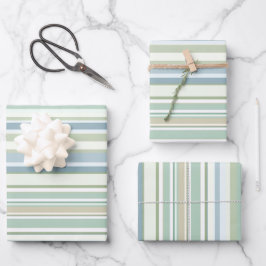 Hoja De Papel De Regalo Rayas azules verdes y blancas