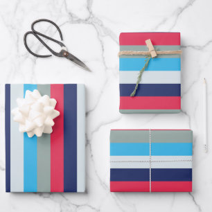 Hoja De Papel De Regalo Rayas Azules Y Borgoñonas