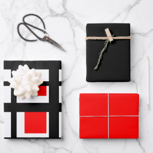 Hoja De Papel De Regalo Rayas blancas rojas y negras
