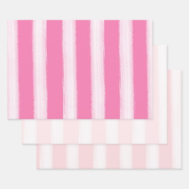 Hoja De Papel De Regalo Rayas blancas rosadas (Set)