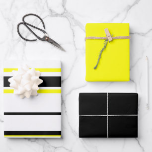 Hoja De Papel De Regalo Rayas blancas y grises de color amarillo negro