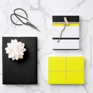 Hoja De Papel De Regalo Rayas blancas y grises de color amarillo negro