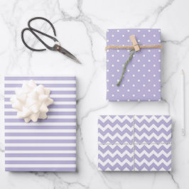 Hoja De Papel De Regalo Rayas blandas púrpura y blanca Polka Dot Chevron