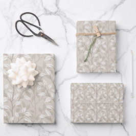 Hoja De Papel De Regalo Rayas Botánicas Neutras Beige Elegante