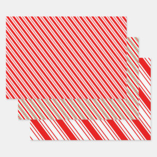 Hoja De Papel De Regalo Rayas Clásicas de Caramelo Rojo y Verde de Navidad
