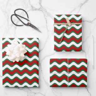 Hoja De Papel De Regalo Rayas Clásicas Rojas y Verdes de Navidad