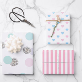Hoja De Papel De Regalo Rayas, corazones y puntos de polka