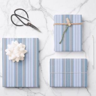 Hoja De Papel De Regalo Rayas de Chevron Azules y Grises Pastel