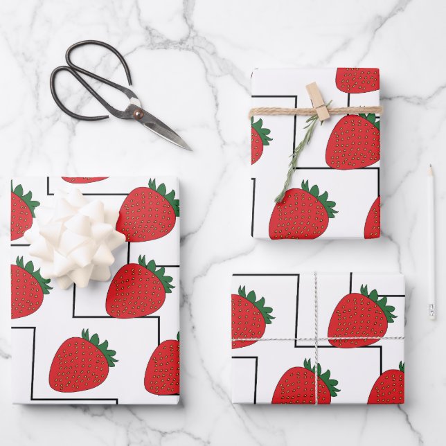 Hoja De Papel De Regalo Rayas de Chevron de Fresa (Anverso)