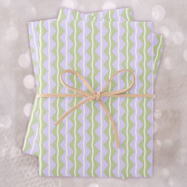 Hoja De Papel De Regalo Rayas de Chevron en Zigzag-Púrpura, Verde y Marfil