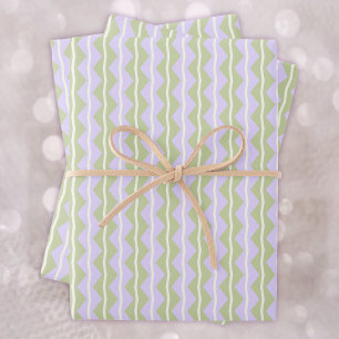 Hoja De Papel De Regalo Rayas de Chevron en Zigzag-Púrpura, Verde y Marfil