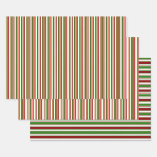 Hoja De Papel De Regalo Rayas de color rojo, blanco y verde al estilo de l